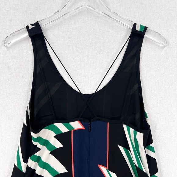 DEREK LAM 10 CROSBY Dress Womens 0 Black Green Geometric Print Silk Strappy Mini - Picture 7 of 16